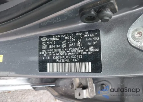 2016 Hyundai Accent Se from USA, damaged, VIN KMHCT4AE8GU032893
